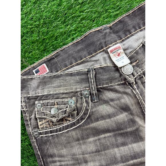 True Religion Ricky Super T Jeans 36 Gray Distressed Flap Pocket Made in USA - Picture 2 of 10